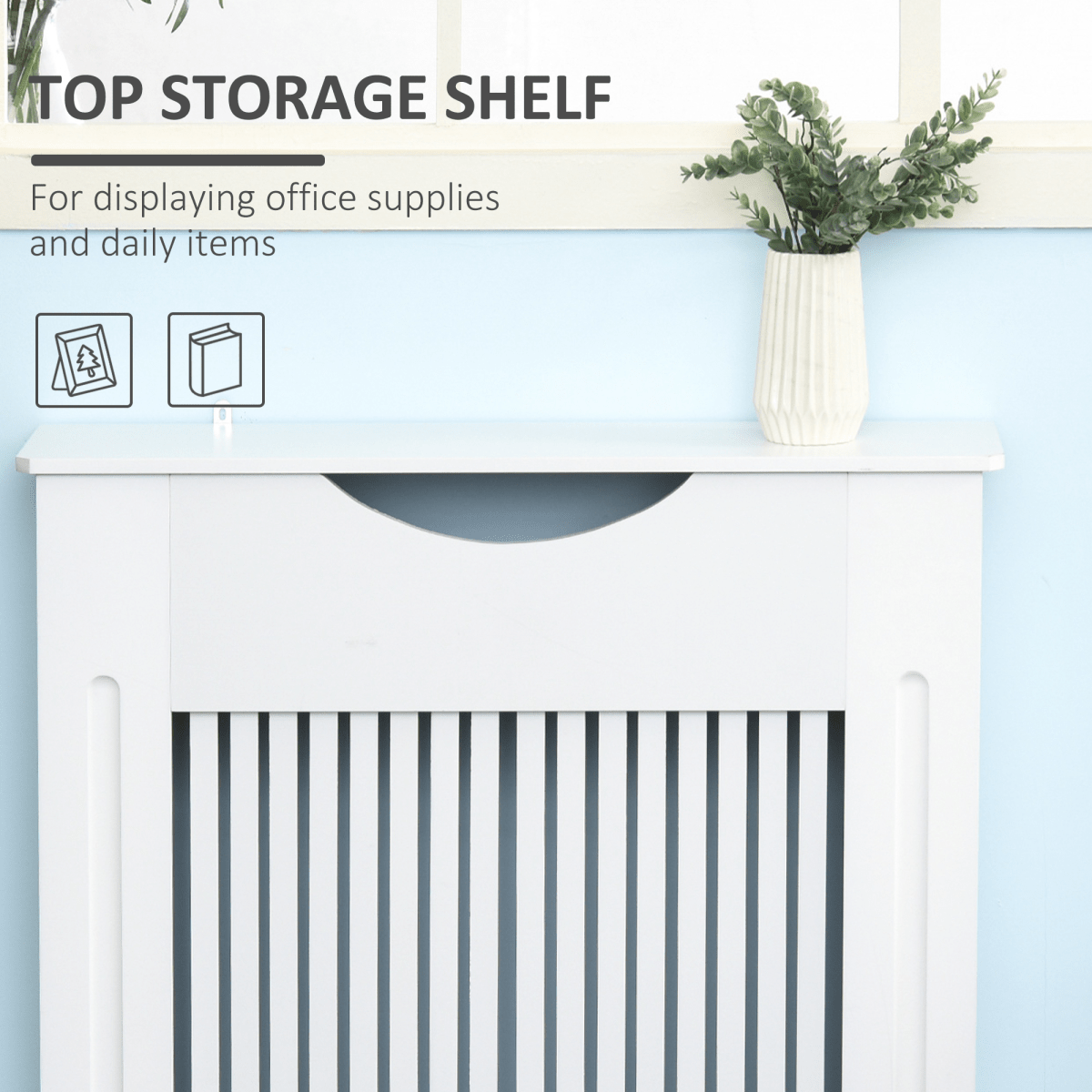 Modern Radiator Cover Heater Cabinet - Slatted Worktop - Painted MDF - White - AKGOmniShop