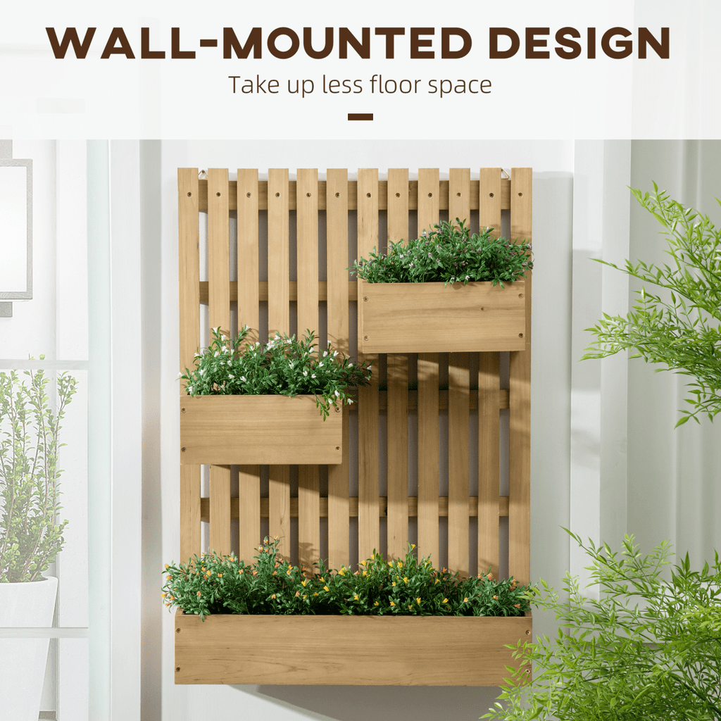 Outsunny Wooden Garden Planters with Trellis Wall - mounted Raised Garden Bed - AKGOmniShop