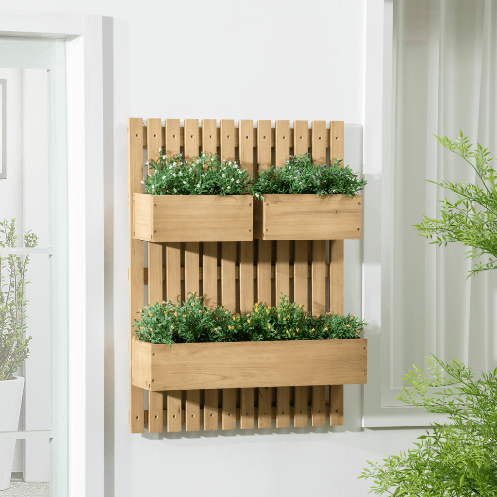 Outsunny Wooden Garden Planters with Trellis Wall - mounted Raised Garden Bed - AKGOmniShop