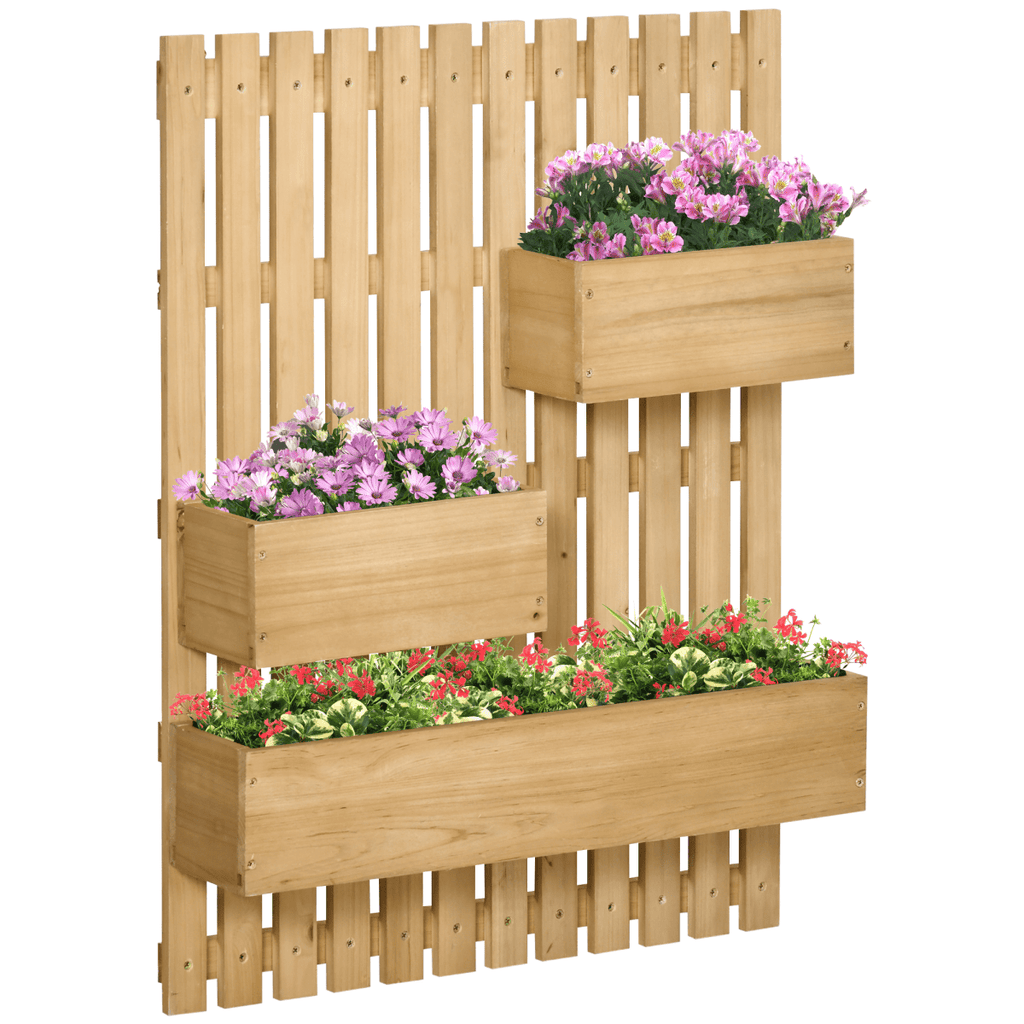 Outsunny Wooden Garden Planters with Trellis Wall - mounted Raised Garden Bed - AKGOmniShop