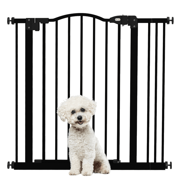PawHut 74 - 87cm Adjustable Metal Pet Gate Safety Barrier w/ Auto - Close Black - AKGOmniShop