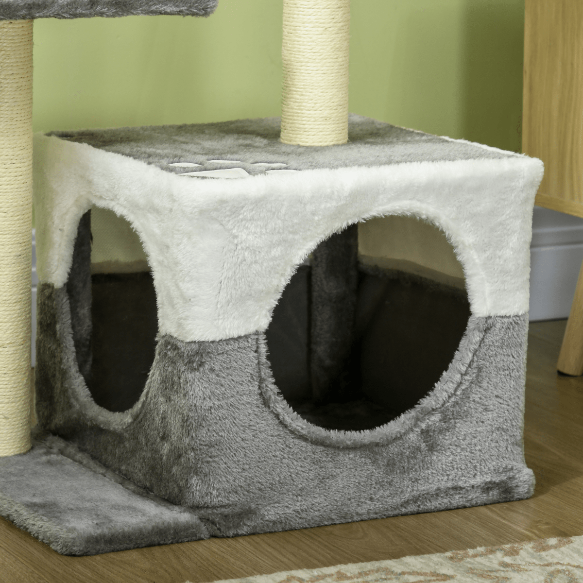 PawHut Cat Tree w/ Sisal Scratching Posts, House, Perches, Toy Mouse - Grey - AKGOmniShop