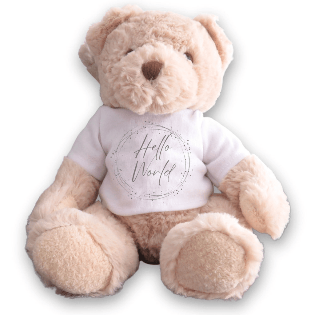 Personalized Hello World Silver Circle Gift Hamper - Teddy & Baby Vest - AKGOmniShop