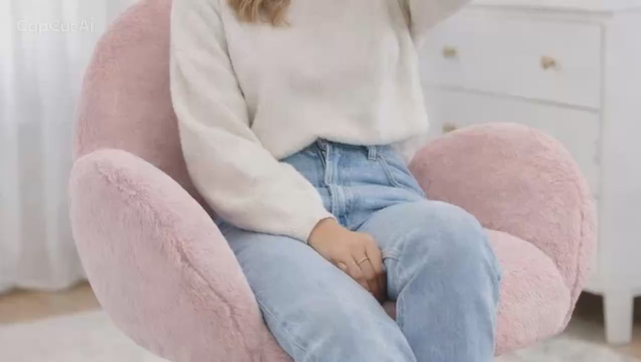 Fluffy Leisure Chair Office Chair w/ Backrest and Armrest for Bedroom Pink