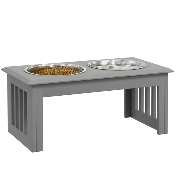 Raised Dog Bowls Pet Feeder - Elevated Stainless Steel Food - Grey - AKGOmniShop