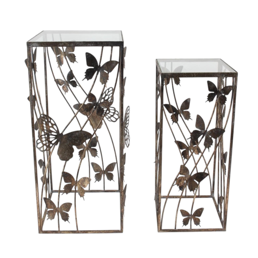 Set of 2 Metal Tables with Butterfly Design - 75cm & 64cm - AKGOmniShop