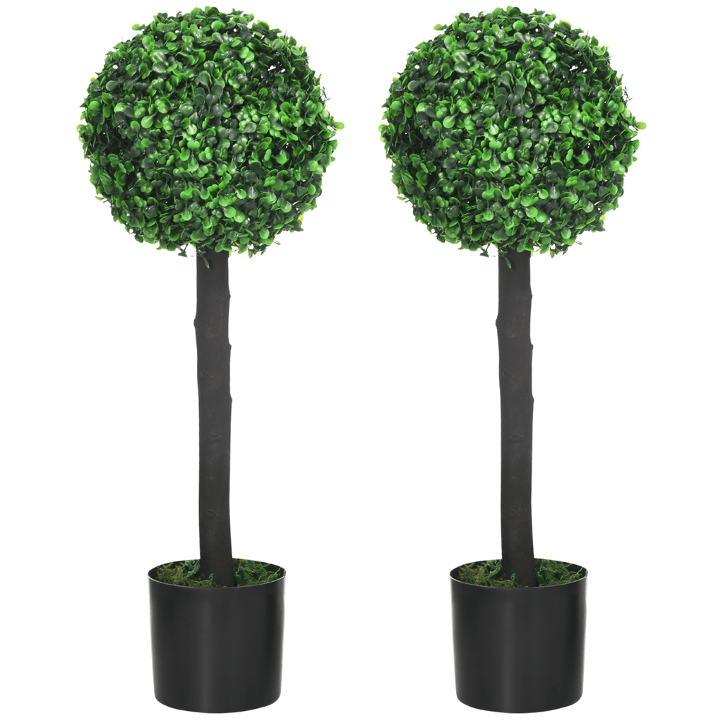 Set of 2 Potted Artificial Plants - Boxwood Ball Trees - Outdoor - 60cm - AKGOmniShop