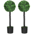 Set of 2 Potted Artificial Plants - Boxwood Ball Trees - Outdoor - 60cm - AKGOmniShop