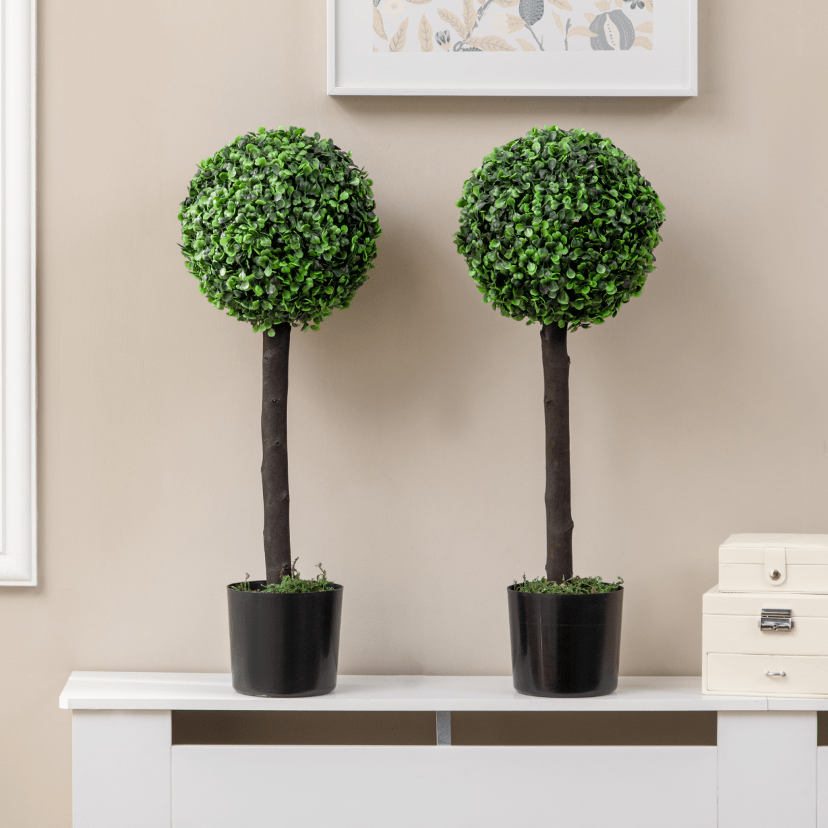 Set of 2 Potted Artificial Plants - Boxwood Ball Trees - Outdoor - 60cm - AKGOmniShop