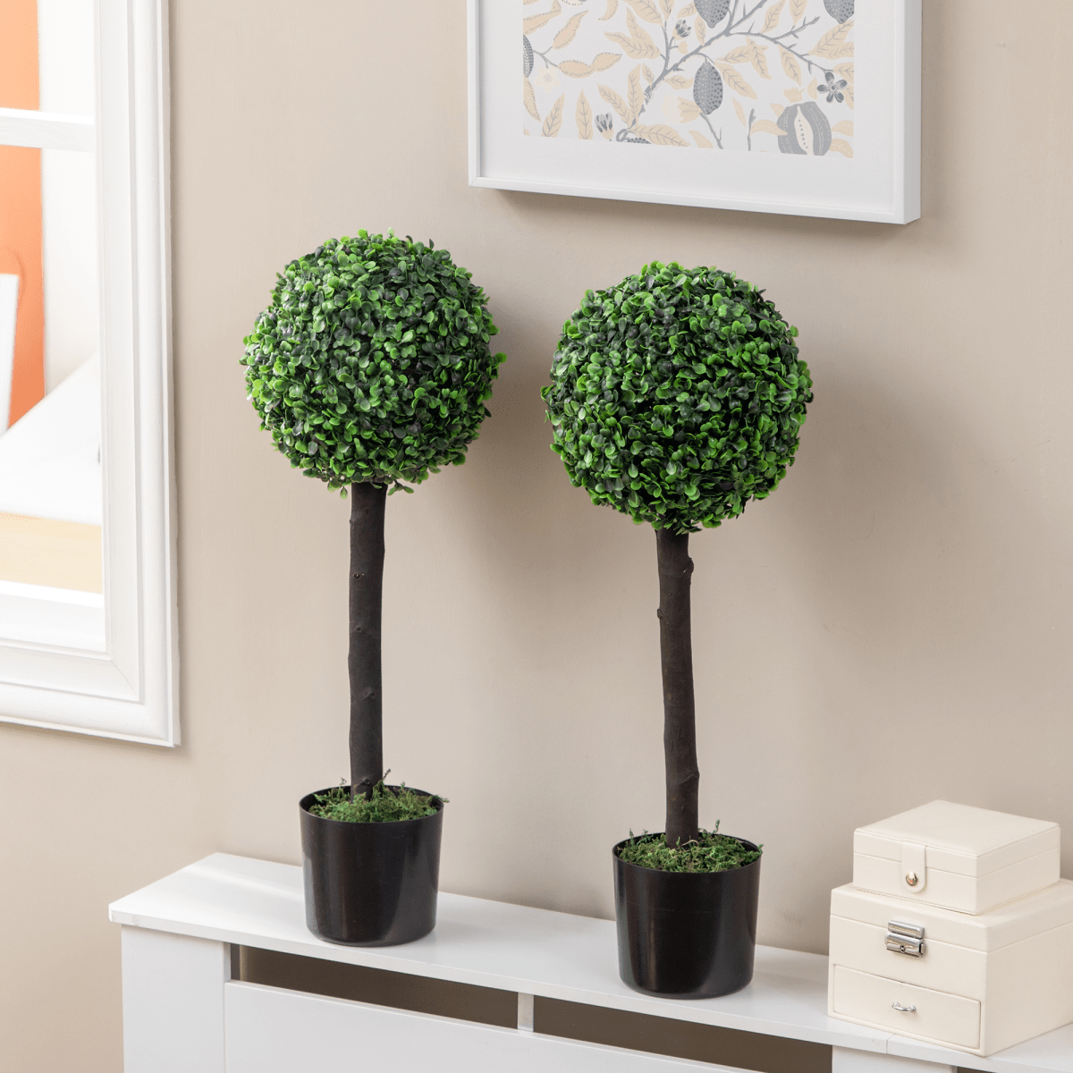 Set of 2 Potted Artificial Plants - Boxwood Ball Trees - Outdoor - 60cm - AKGOmniShop