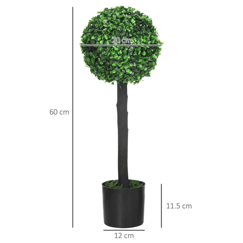 Set of 2 Potted Artificial Plants - Boxwood Ball Trees - Outdoor - 60cm - AKGOmniShop