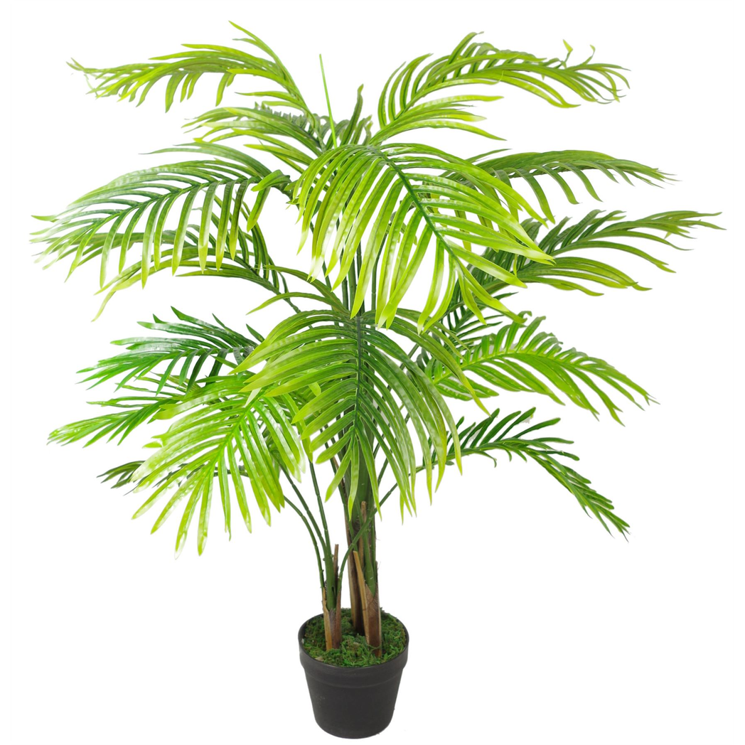 130cm Artificial Areca Palm Tree in Realistic Foliage with Gold Metal Planter