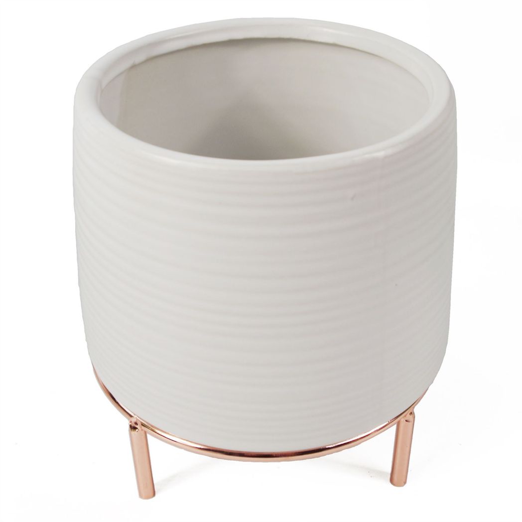 18cm White Ceramic Planter on Sleek Metal Stand