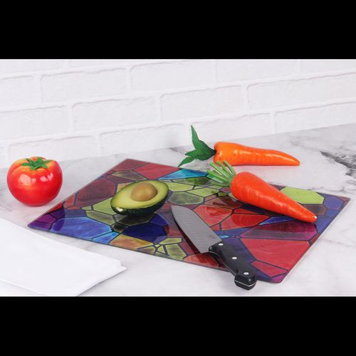Multi-Colour Glass Cutting Board - Vibrant Kitchen Surface A242592
