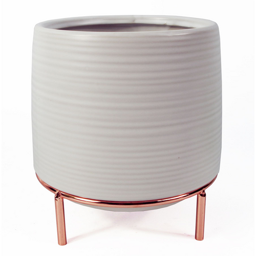 18cm White Ceramic Planter on Sleek Metal Stand