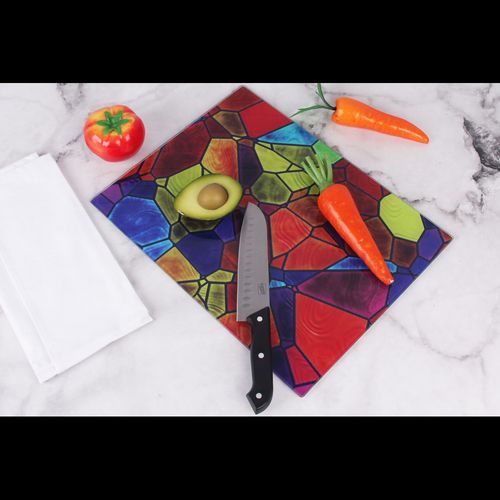 Multi-Colour Glass Cutting Board - Vibrant Kitchen Surface A242592