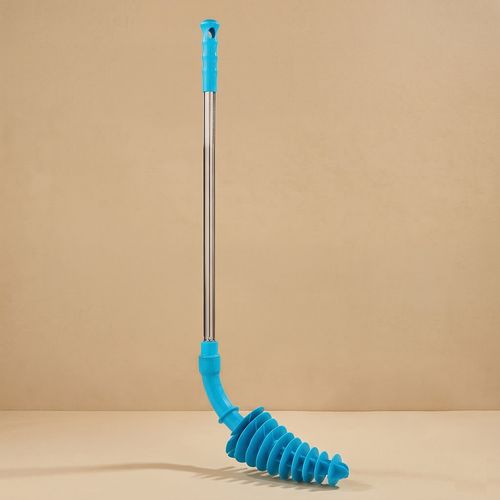 Blue Flexible Toilet Plunger: Deep U-Bend, Tight Seal
