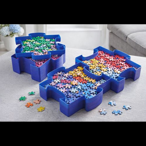 Blue Puzzle-Stack Trays (Set of 6) - Linkable & Stackable, Space-Saving